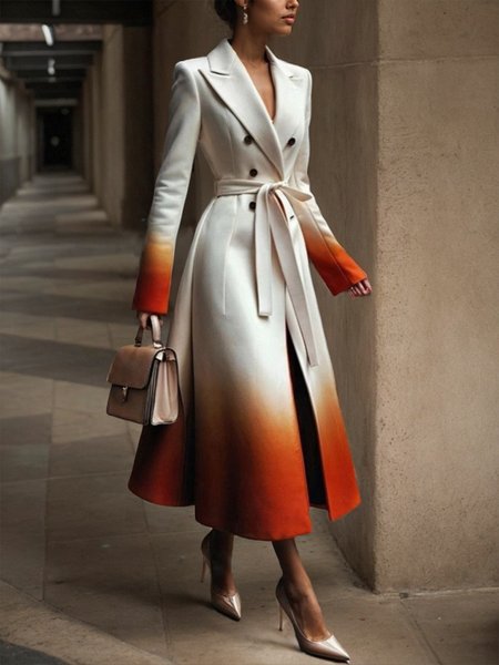 

Ombre Buttoned Regular Fit Lapel Collar Urban Coat With Belt, As picture, Coats