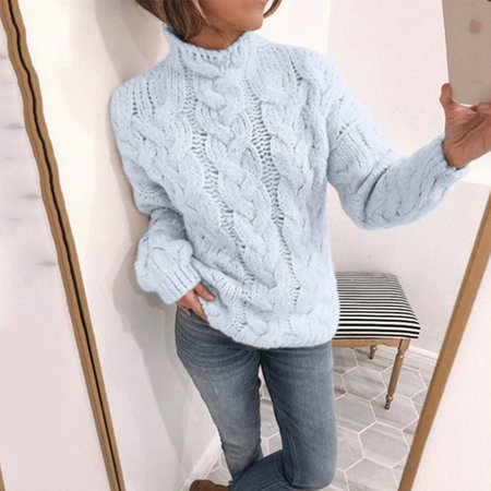 

Yarn/Wool Yarn Casual Sweater, Sky blue, Sweaters & Cardigans