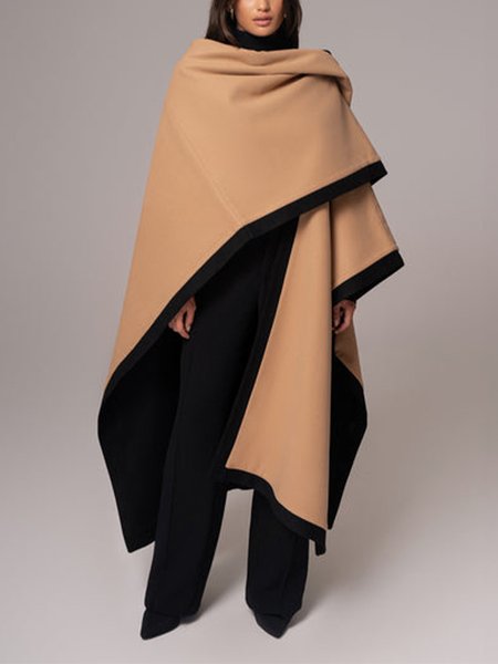 

Color Block Casual V Neck Loosen Kimono, Black-coffee, Poncho and Capes