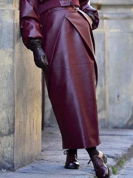 

Pu Loose Urban Faux Leather Maxi Skirt, Wine red, Skirts