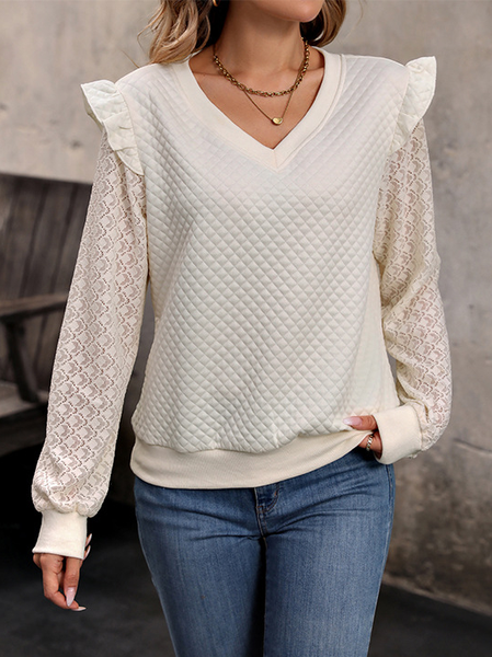 

Crew Neck Long Sleeve Plain Regular Micro-Elasticity Loose Blouse For Women, Apricot, Blouses