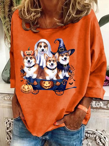 

Halloween Corgi Casual Sweatshirt, Orange, Hoodies&Sweatshirts