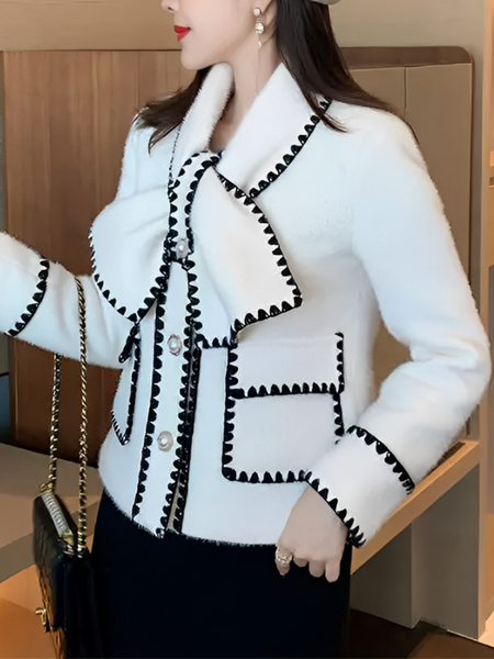 

Regular Fit Color Block Elegant Others Long Sleeve Regular Sleeve Jacket, White, Jackets