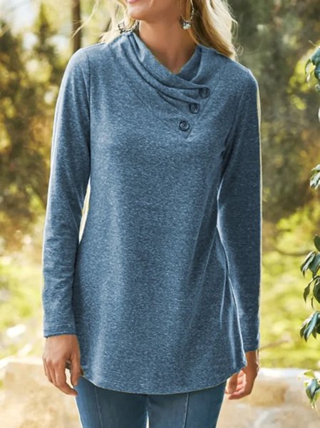 

Long Sleeve Plain Regular Micro-Elasticity Loose Blouse For Women, Blue, Blouses