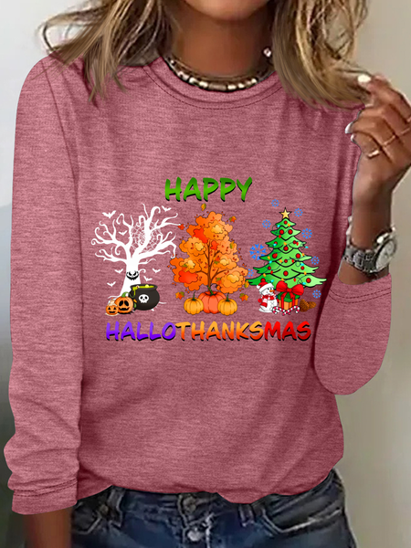 

Casual Text Letters Crew Neck Long Sleeve T-shirt, Watermelon, Blouses