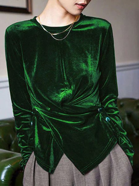 

Regular Fit Urban Regular Sleeve Plain Blouse, Green, Blouses and Shirts
