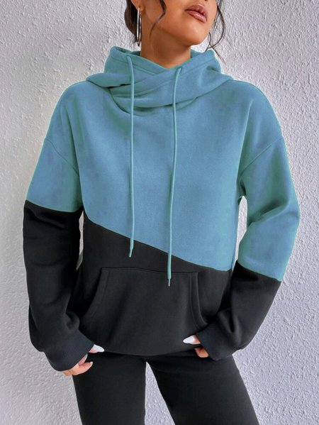 

Casual Crew Neck Color Block Sweatshirt Zipper, Blue, Hoodies & Sweatshirts
