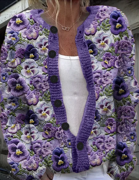 

Women Knitted Plants Long Sleeve Comfy Casual Cardigan, Purple, Cardigans