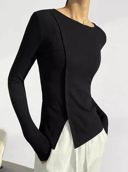 

Women's Long Sleeve Tee T-shirt Spring/Fall Plain Jersey Crew Neck Daily Going Out Casual Top, Black, T-Shirts