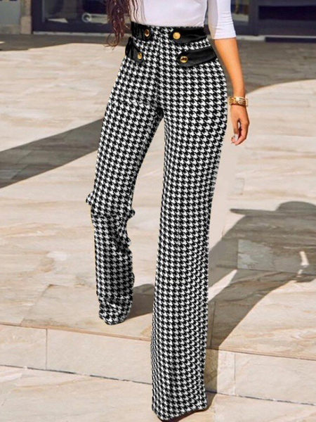 

Women's Trousers Daily Going Out Casual Fluff/Granular Fleece Fabric Plaid Spring/Fall Pants, Black, Pants