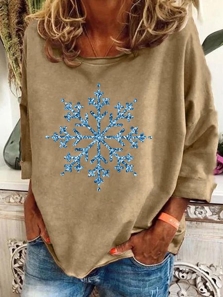 

Winter Snowflake Casual Sweatshirt, Khaki, Hoodies&Sweatshirts