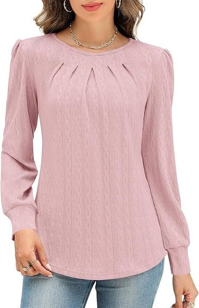 

Women's Long Sleeve Blouse Spring/Fall Plain Jersey Crew Neck Daily Going Out Casual Top, Pink, Shirts
