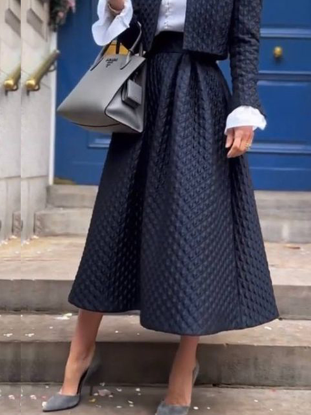 

Loose Plain Elegant Midi Skirt, Navyblue, Skirts