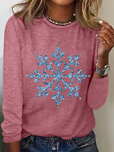 

Winter Snowflake Casual Long Sleeve Shirt, Watermelon, Long sleeves