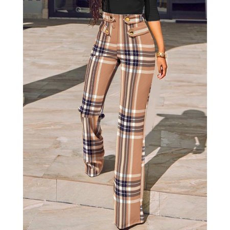 

Women's Trousers Daily Going Out Casual Fluff/Granular Fleece Fabric Plaid Spring/Fall Pants, Khaki, Pants