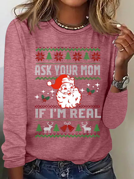 

Ask Your Mom If I'm Real Trendy Quotes Christmas Tree Casual Long Sleeve Shirt, Watermelon, Long sleeves