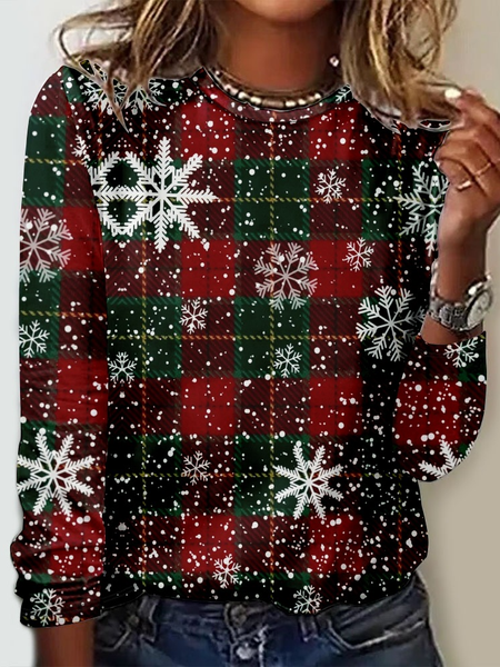 

Women's Long Sleeve Tee T-shirt Spring/Fall Christmas Jersey Crew Neck Daily Going Out Casual Top, Red, T-Shirts