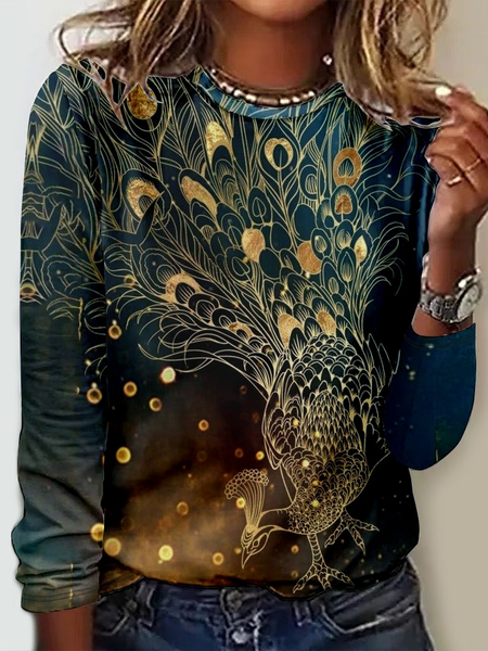 

Casual Animal Crew Neck Long Sleeve T-shirt, As picture, T-shirts