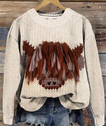 

Cotton Casual Crew Neck Loose Sweater, Color1, Sweaters