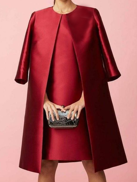 

Sleeveless Crew Neck Plain Elegant Dress, Red, Midi Dresses