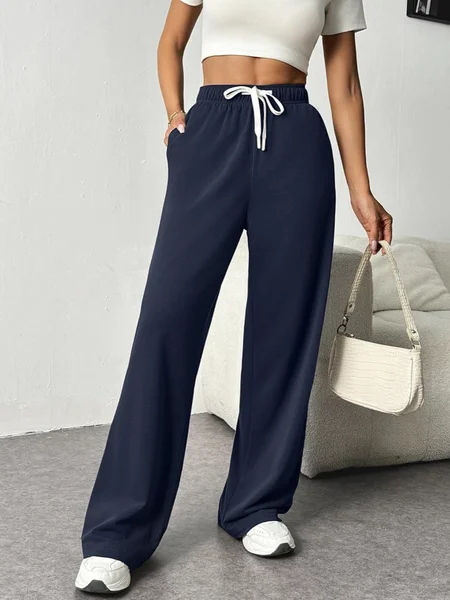 

Loose Plain Casual Pants, Purplish blue, Pants