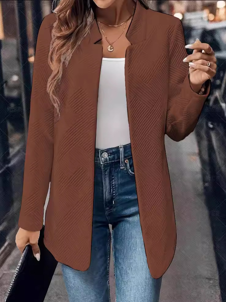 Others Loose Casual Plain Jacket, Deep brown, Outerwear