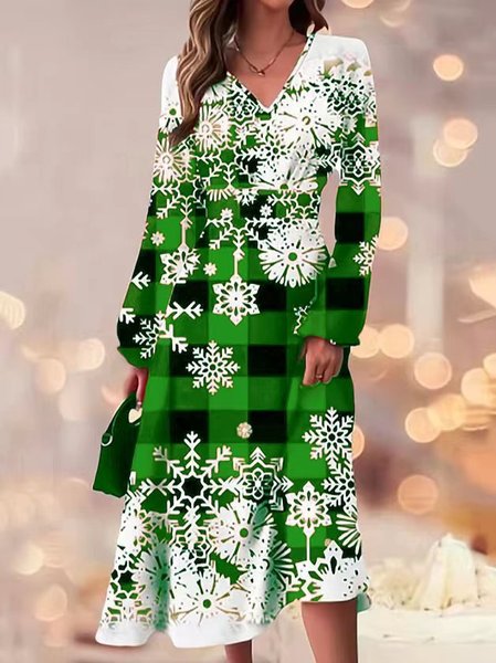 

Women Christmas V Neck Long Sleeve Comfy Casual Maxi Dress, Green, Dresses
