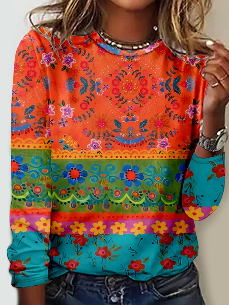

Abstract graphic 3D Printing Crew Neck Casual Long Sleeve Shirt, Orange, Long sleeves
