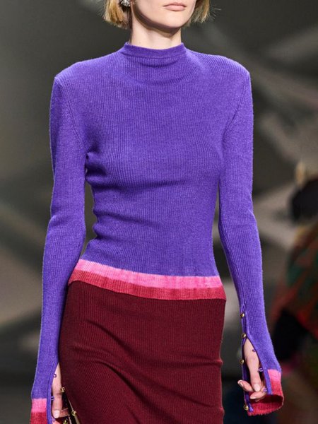 

Casual Crew Neck Long Sleeve Sweater, Purple, Pullovers