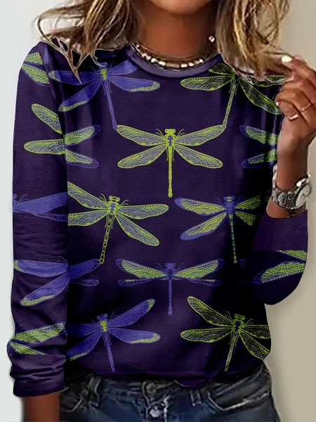 

Dragonfly Crew Neck Long Sleeve Shirt, Purple, Long sleeves