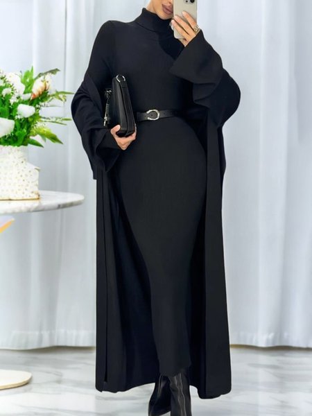 

Casual Tight Regular Sleeve Sweater Dress With No Belt, Black, Maxi Dresses
