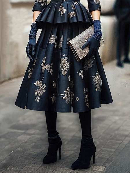 

Elegant Floral Loose Midi Skirt, As picture, Skirts