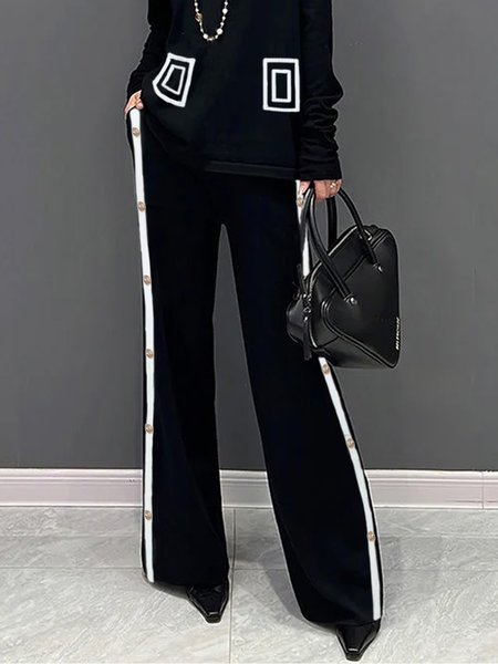 

Urban Color Block Sweater Pants, Black-white, Pants