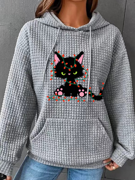 

Rumpy Cat Cat Lovers Christmas Simple Loose Hoodie, Gray, Hoodies&Sweatshirts