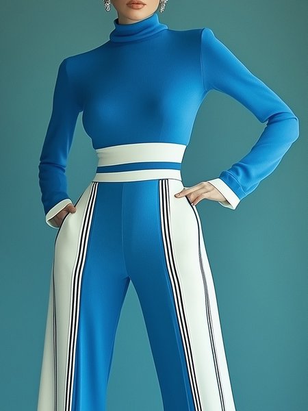 

Daily Color Block Tight Long Sleeve Urban T-Shirt, Blue, Tees