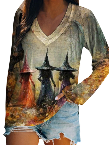 

Casual Halloween Crew Neck Long Sleeve T-shirt, Multicolor, T-shirts