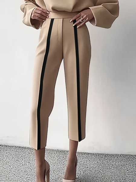

Regular Fit Color Block Casual Pants Ankle Pants, Apricot, Pants