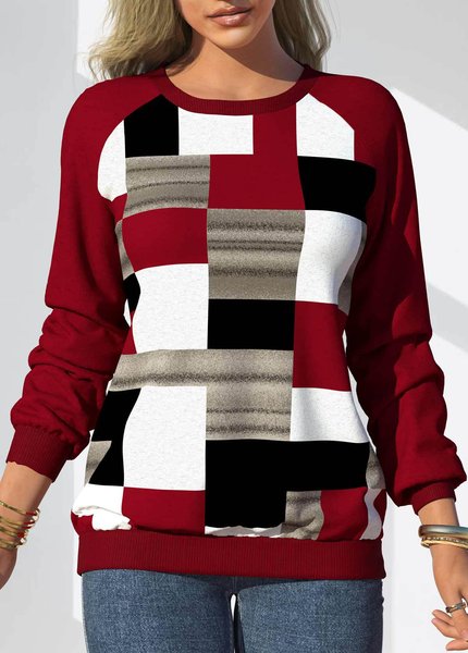 

Casual Crew Neck Ethnic Sweatshirt Zipper, Red, Hoodies & Sweatshirts