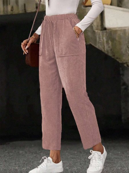 Casual Plain Long Pant, Pink, Pants