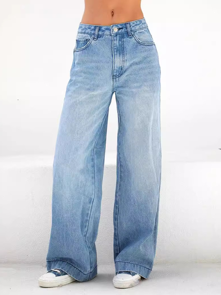 

Plain Casual Loose Jeans, Blue, Jeans