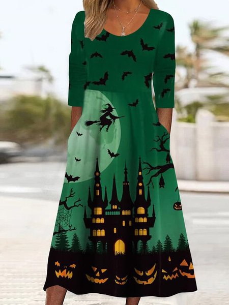 

Women Christmas Crew Neck Long Sleeve Comfy Casual Midi Dress, Green, Dresses