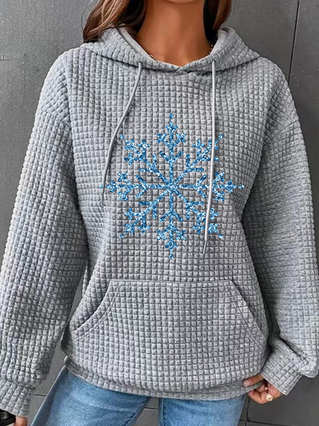

Winter Snowflake Simple Loose Hoodie, Gray, Hoodies&Sweatshirts