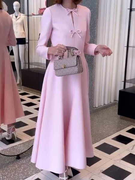 

Regular Sleeve Elegant Crew Neck Long Sleeve Maxi Dress, Pink, Maxi Dresses