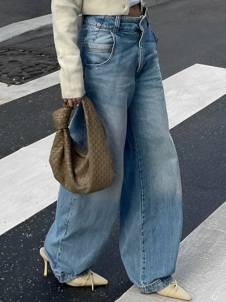 Loose Denim Urban Distressing Jeans, Blue, Jeans