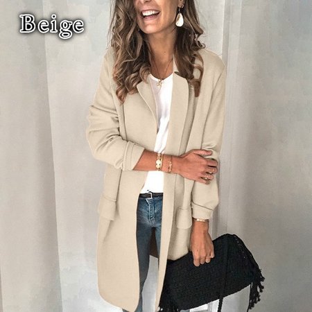 

Women's Plain Regular Loose Jacket, Apricot, Outerwear