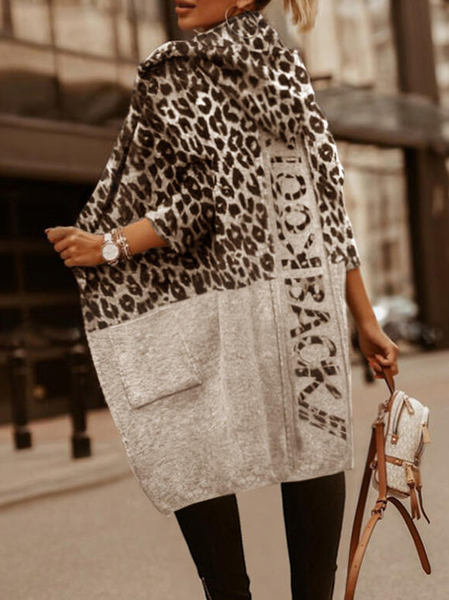 

Women's Leopard Regular Loose Jacket, Light gray, Outerwear