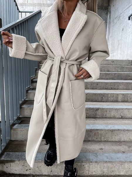 

Women's Plain Regular Loose Jacket, Beige, Outerwear
