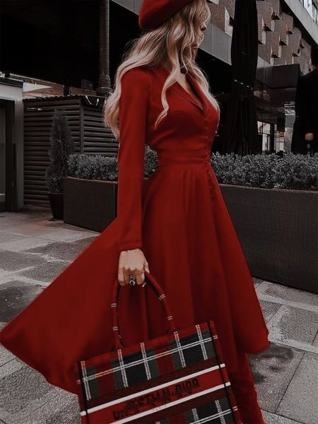 

Elegant Regular Sleeve Regular Fit Dress, Red, Maxi Dresses