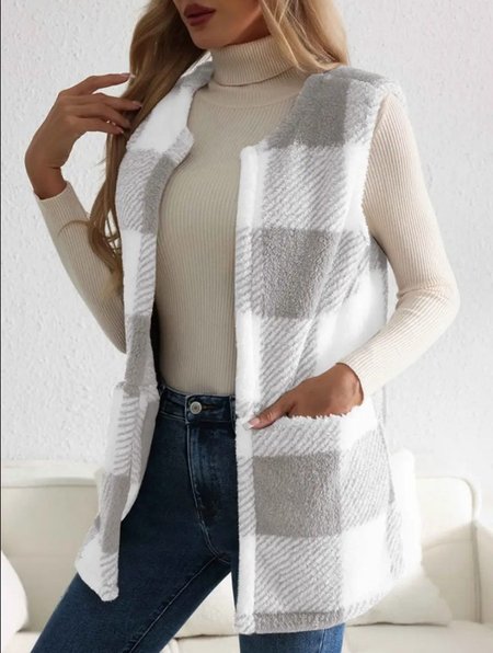 

Casual Fluff/Granular Fleece Fabric Vest, Light gray, Outerwear