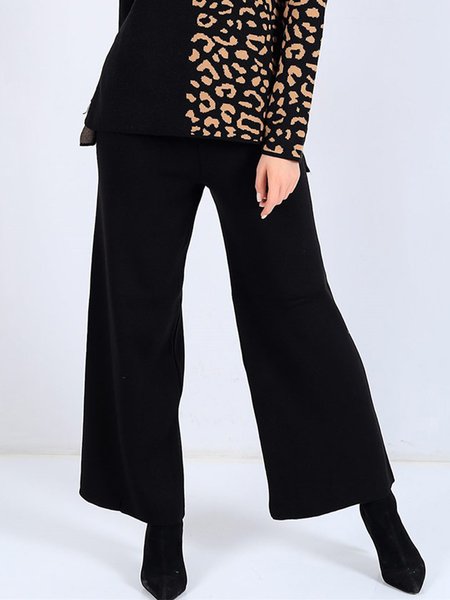 

Wide leg Regular Fit Casual Sweater Pants, Black, Pants